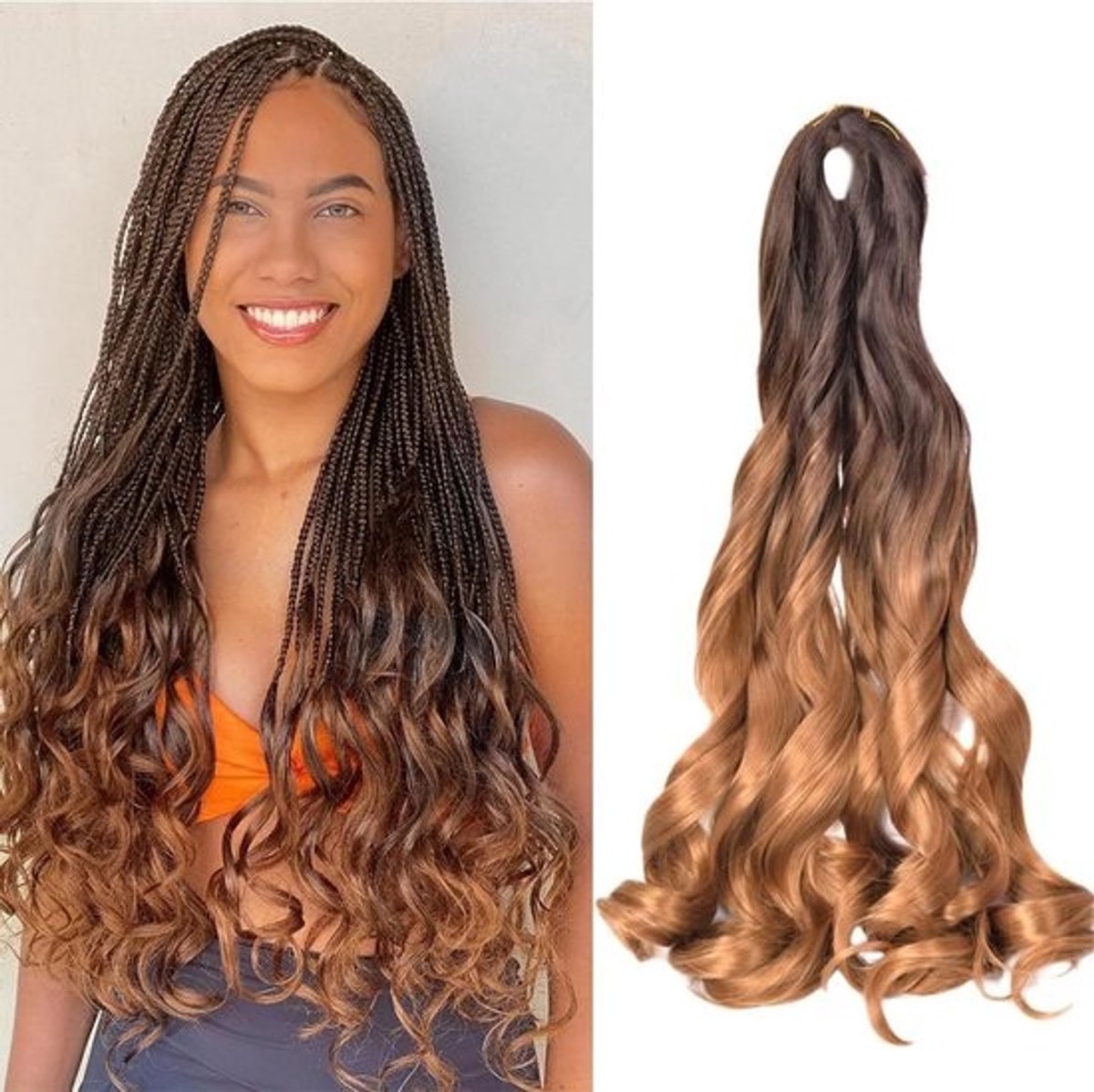 24 Inch Pre Stretched Franse Krul Vlecht Haar - 8 Pakketten Losse Golfverlengingen