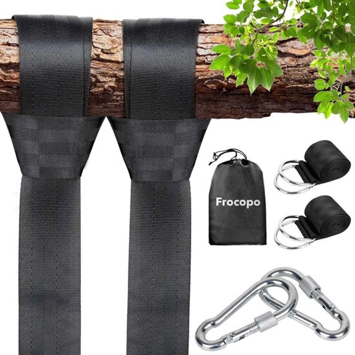 Boomschommel Riemen - Hangmat Riemen - Schommel Ophangen - Extra Lange Riemen - 5FT Lengte - Zwart