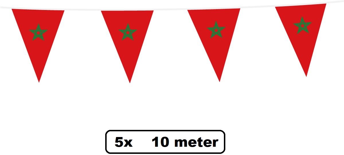 5 stuks Vlaglijn Marokko 1000 cm - Vlaggenlijn - groen/geel/rood - Carnaval thema feest landen