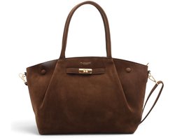 Flora&Co - TESSA - suède look - grote handtas/tote bag met lange instelbare draagriem - chocolat/bruin - geschikt voor A4 - ideaal voor school- of werktas