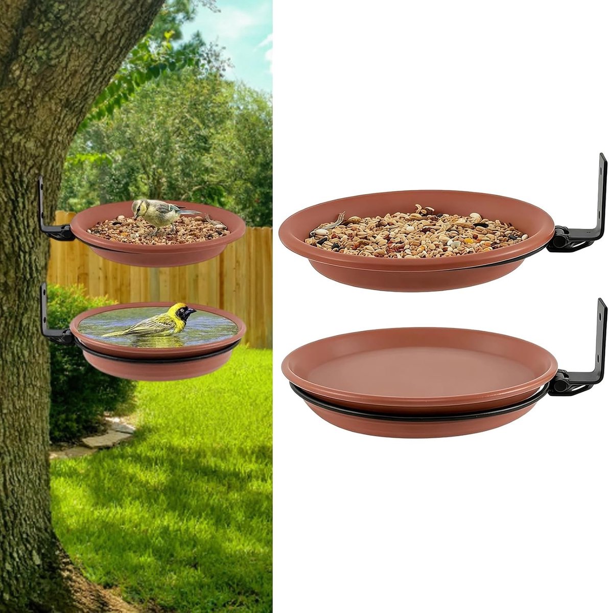 Vogelbadjes voor balkon en tuin, set van 2, ideaal voor vogels, bruin, buitenaccessoires