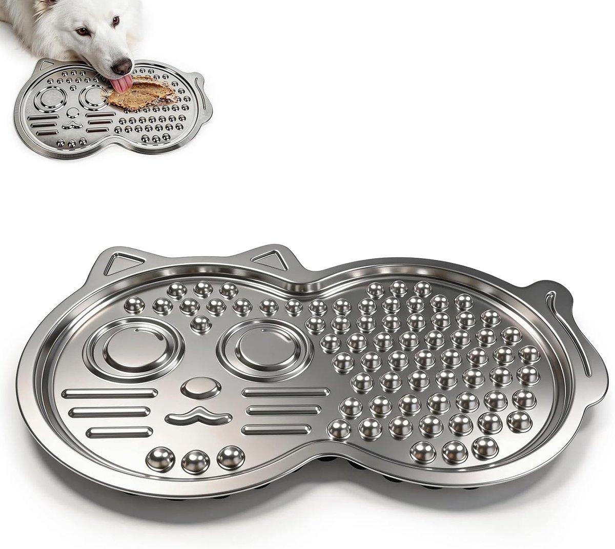 KZQ Stevige roestvrijstalen likmat voor honden en katten, bevordert langzaam eten, vermindert angst en verveling, en dient als verzorgingshulp