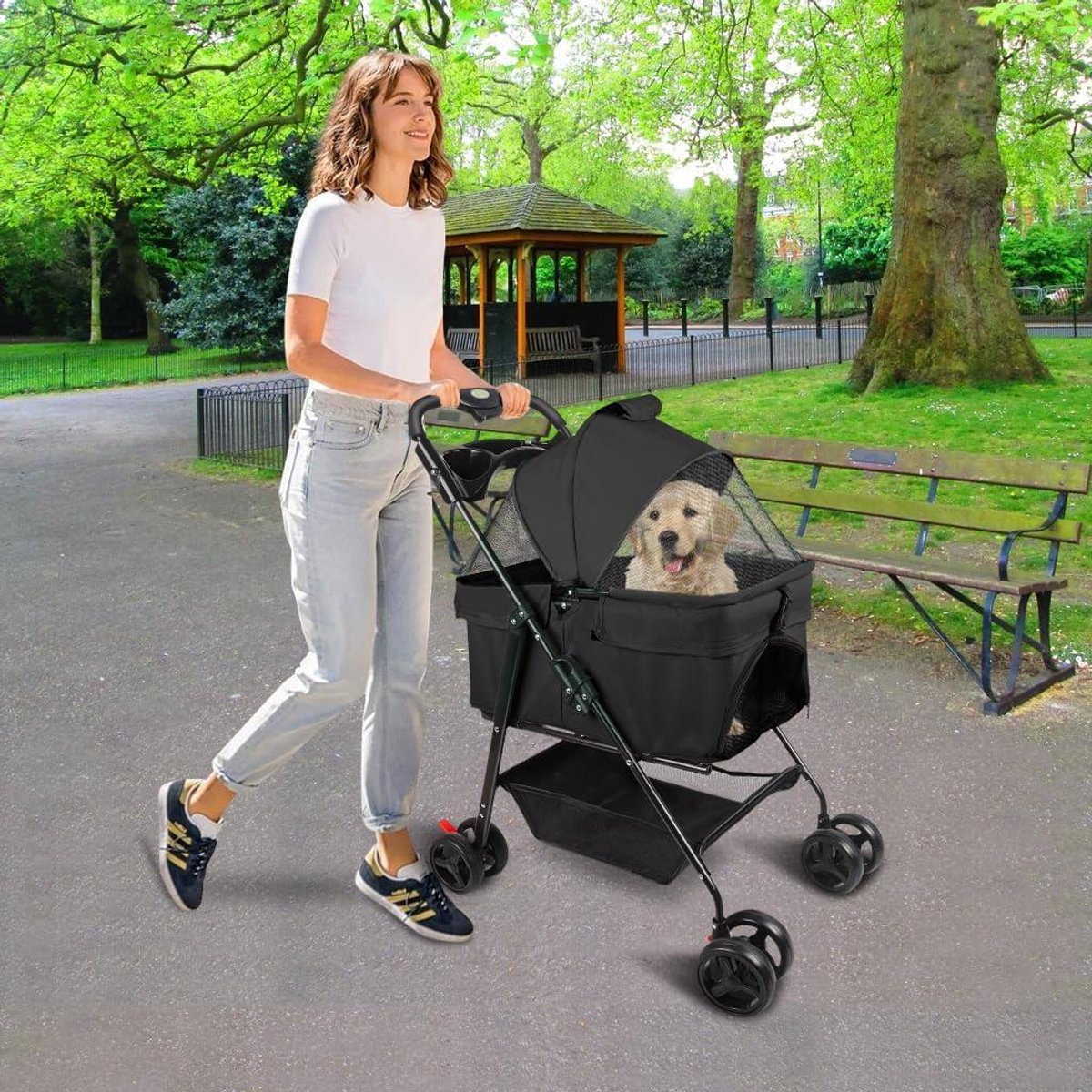 Dierenbuggy 3-in-1 - Hondenwagen - Comfortabel Vervoer - Inklapbaar - 50 x 65 x 99 cm - Zwart