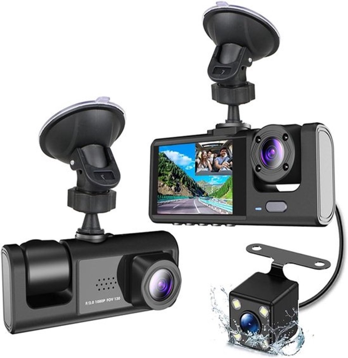 Auto Camera Set - Rij recorder - Veiliger Rijden - Drievoudige Camera - 1080p HD - Zwart