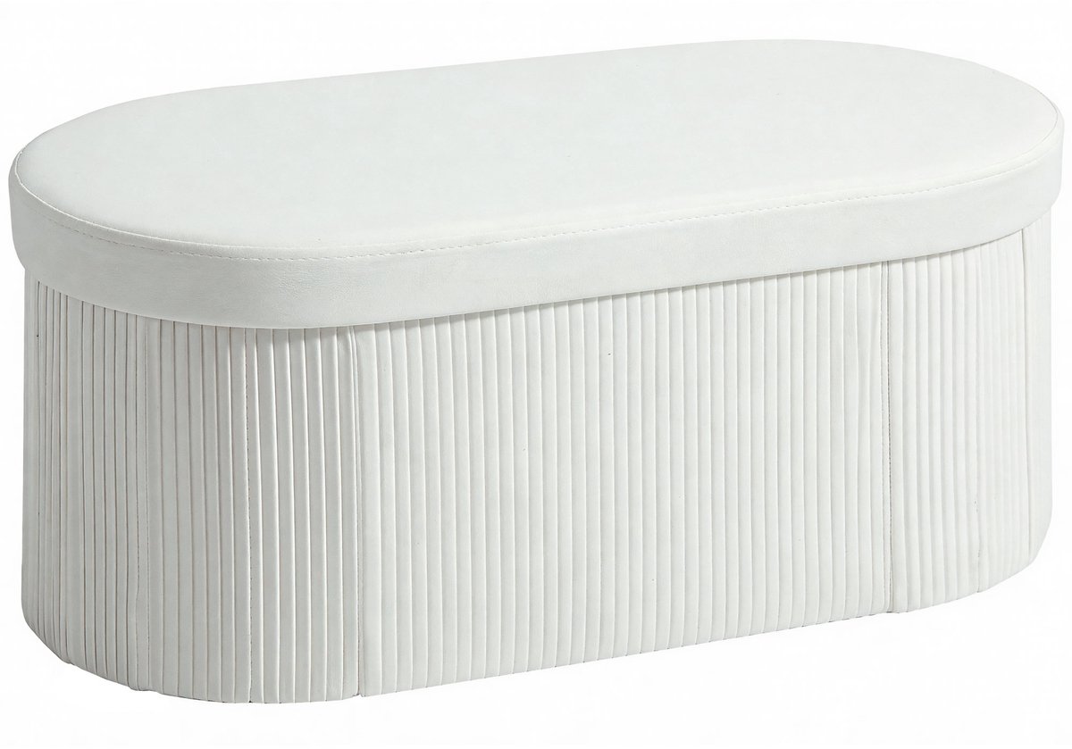 Opklapbare opbergbank met fluweellook - geschikt voor de woonkamer - 76 x 38 x 35 cm - crèmekleurig