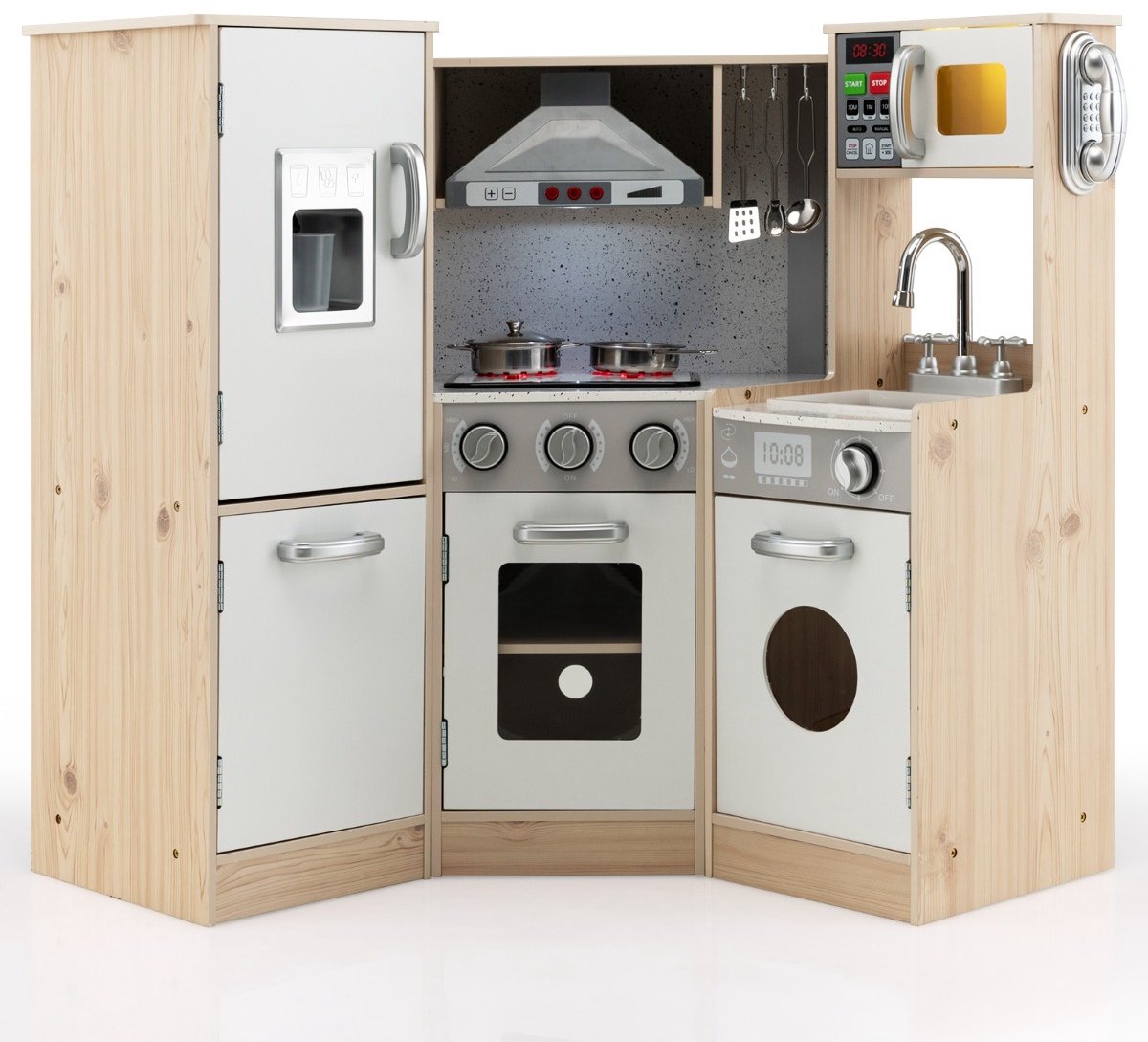SureDeal® - Rollenspell - Houten Kinderkeuken Speelkeuken - Oven - IJsdispenser - Peuters vanaf Jaar - 105x49x85 cm - Naturel