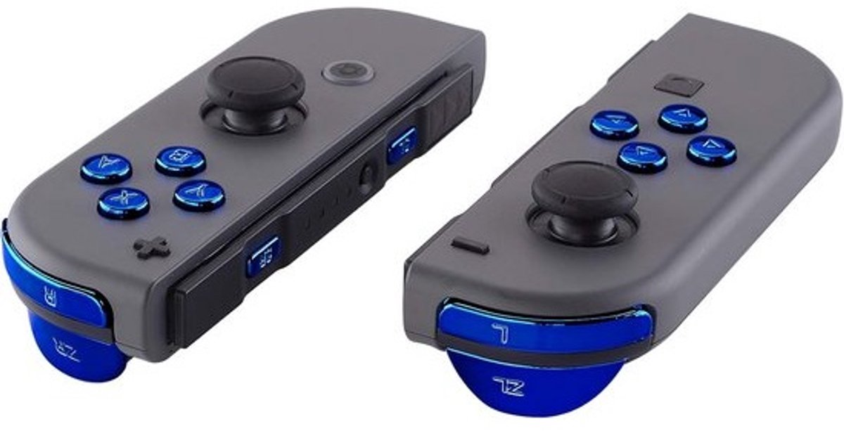 Chrome Blauwe Vervangingsknoppen Set met Gereedschap voor Joy-Con - Compatibel met Switch & Switch OLED