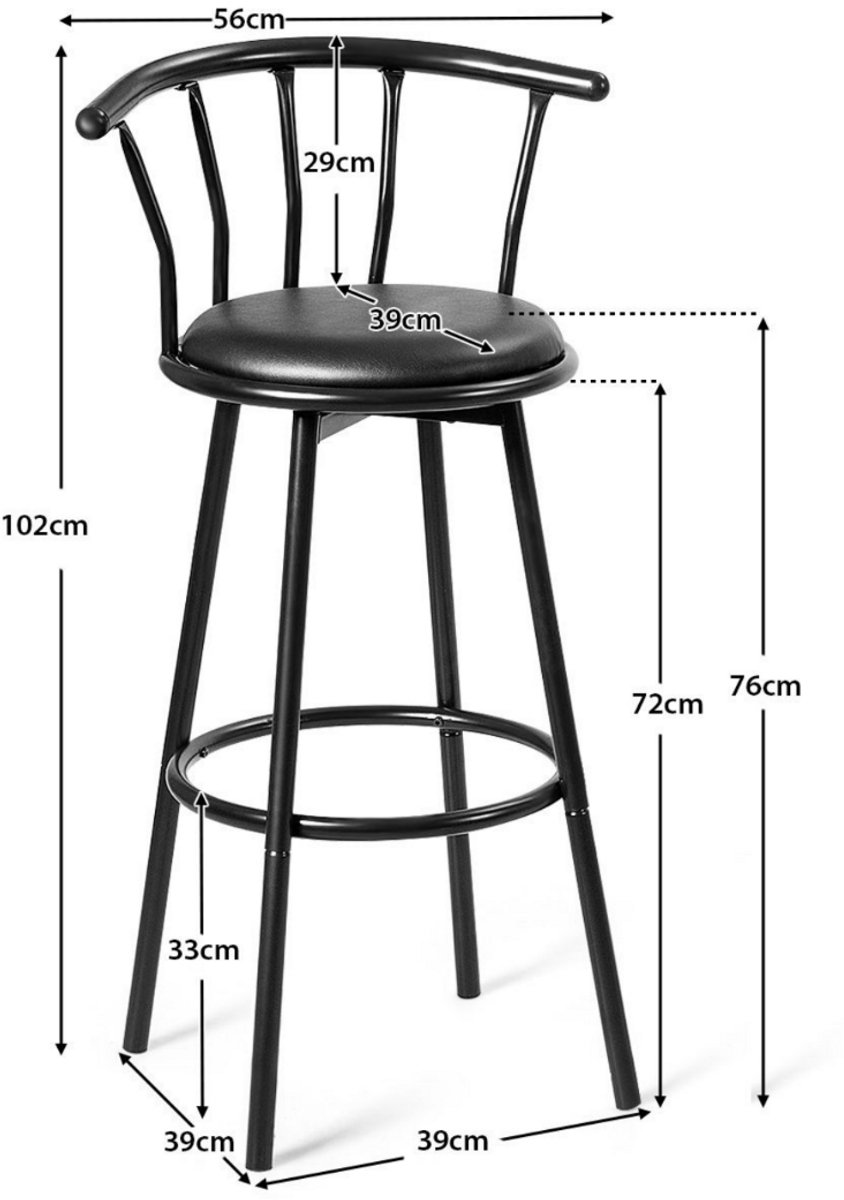 SureDeal® - Barkruk - Barkrukken Barstoelen - Graden Draaibare Zitting - Dikke Schuimkussens Zwart - 56x39x102 cm - Zwart