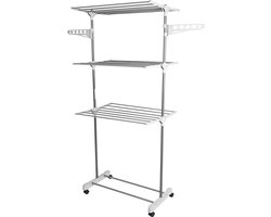 PIPIPOXER- Wasrek Inklapbaar-Droogrek-Staand Droogrek Inklapbaar-Wastoren-Ruimtebesparend Wasrek -75x44x158 CM-Ecologisch Was Drogen - Droogrek op Wielen - grijsachtig wit