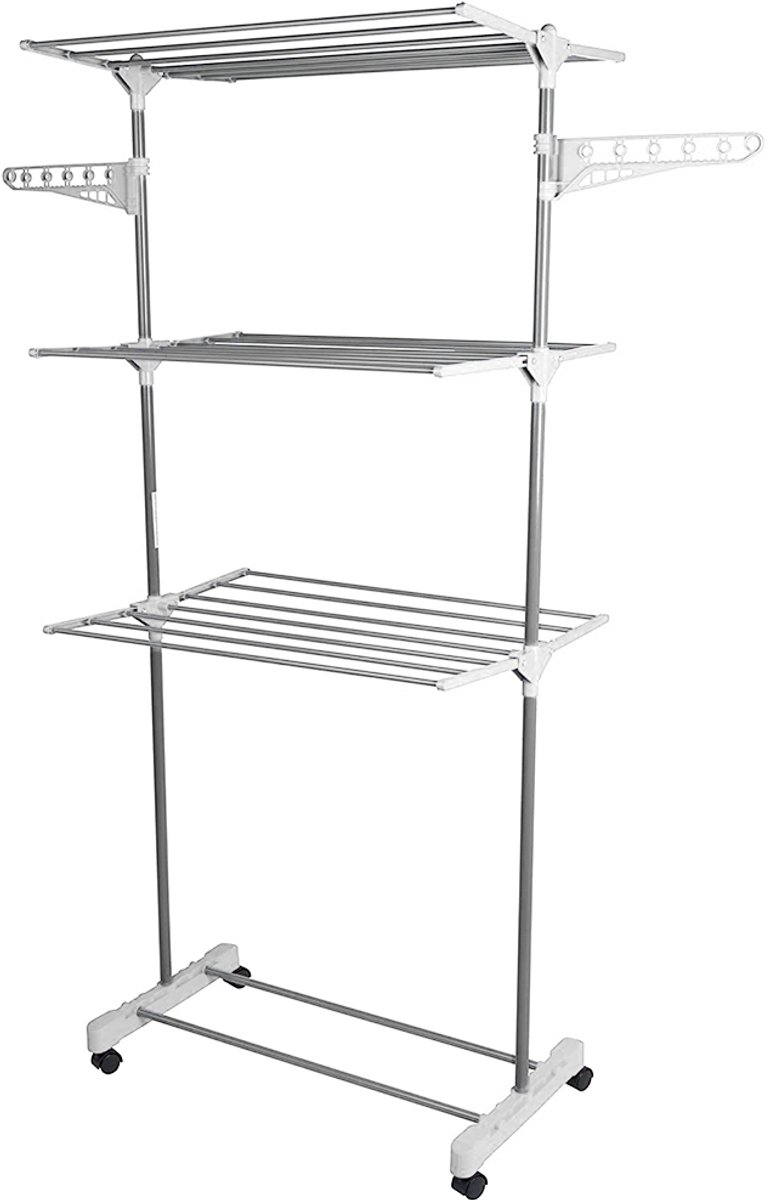 PIPIPOXER- Wasrek Inklapbaar-Droogrek-Staand Droogrek Inklapbaar-Wastoren-Ruimtebesparend Wasrek -75x44x158 CM-Ecologisch Was Drogen - Droogrek op Wielen - grijsachtig wit