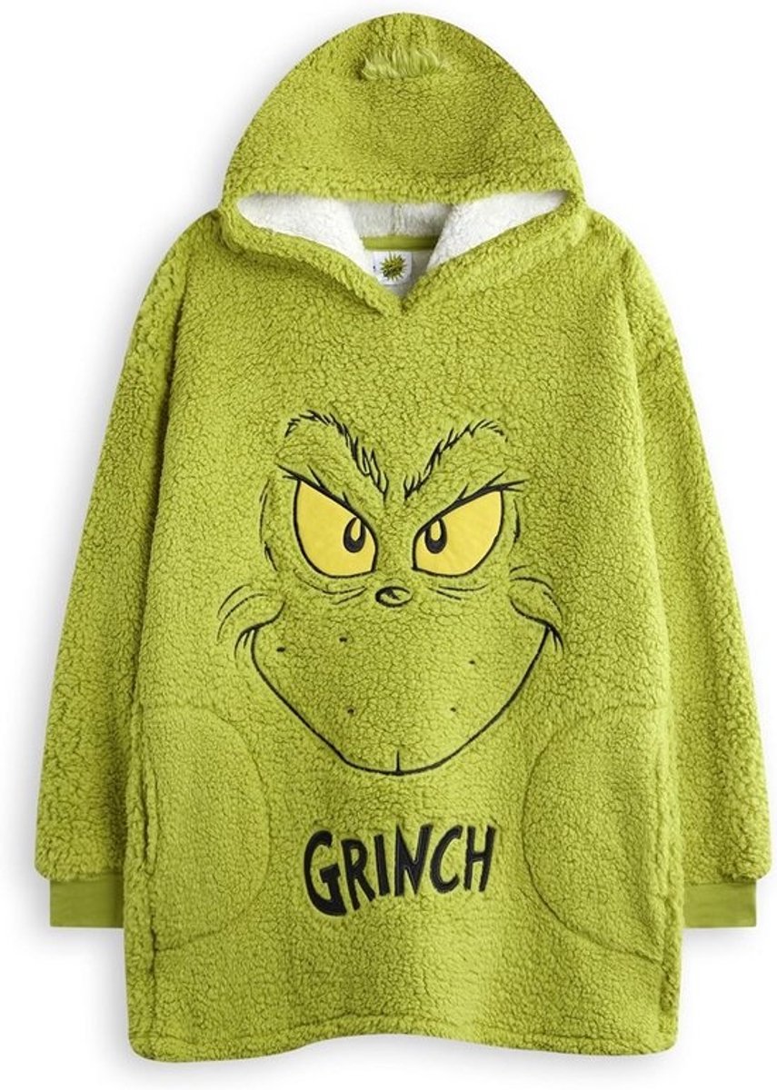 Kinder Draagbare Dekentrui Hoodie met Capuchon en Grinch Gezicht