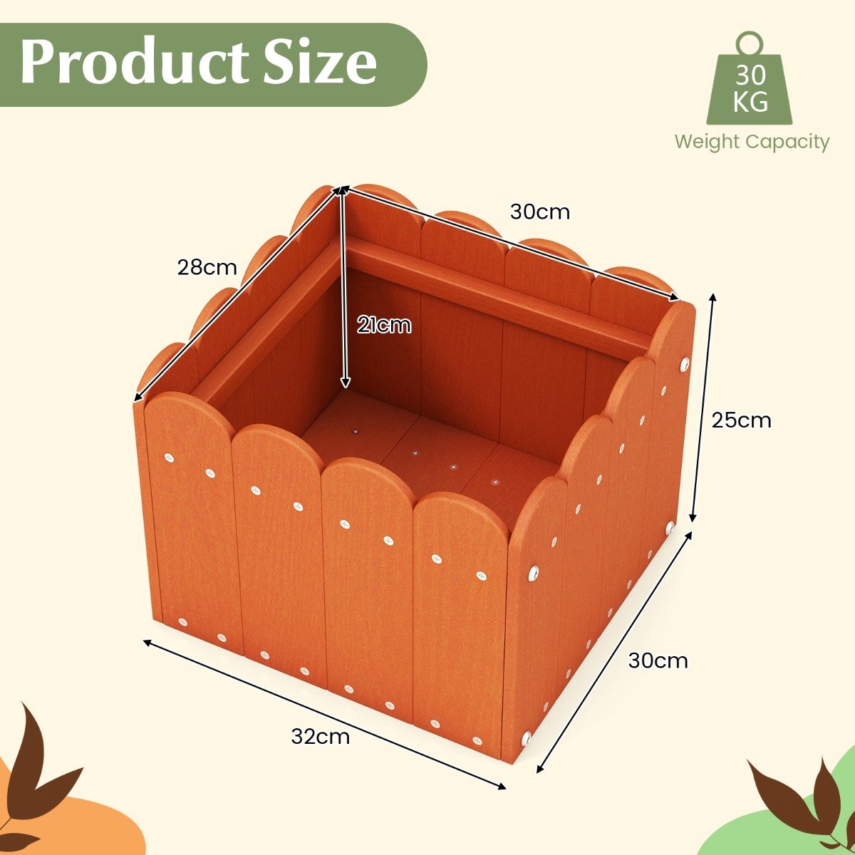 SureDeal® - Tuinier - Plantenbak Stuks Weerbestendig - Afvoergaten Bloembak - 32x30x25 cm - Oranje