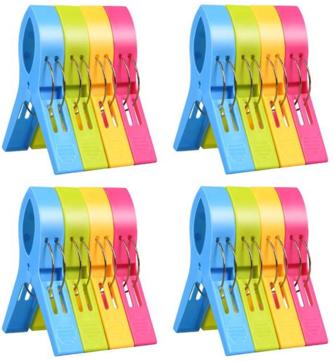 SSTRWGOOD 16 Stuks Wasknijpers - Kleurrijke Kunststof Wasklemmen - 12x9cm - Stevige Kleurrijke Klemmen voor Strandlaken, Badhanddoek en Kleding - Geschikt voor Buiten en Binnen Gebruik - Duurzaam Plastic