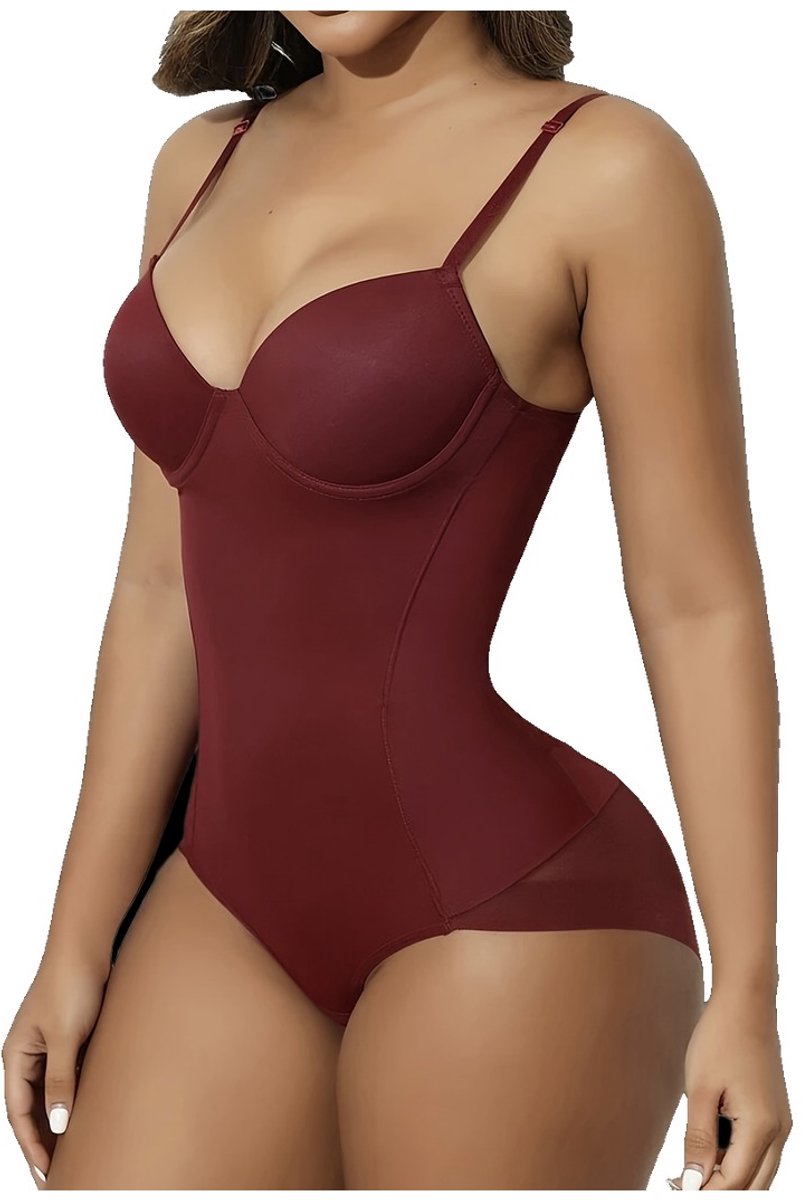 Currero Bodysuit Dames - Shapewear - Bodystocking - Corrigerende Body - Ingebouwde BH - Vormgevend & Afslankend Effect - Bordeauxrood