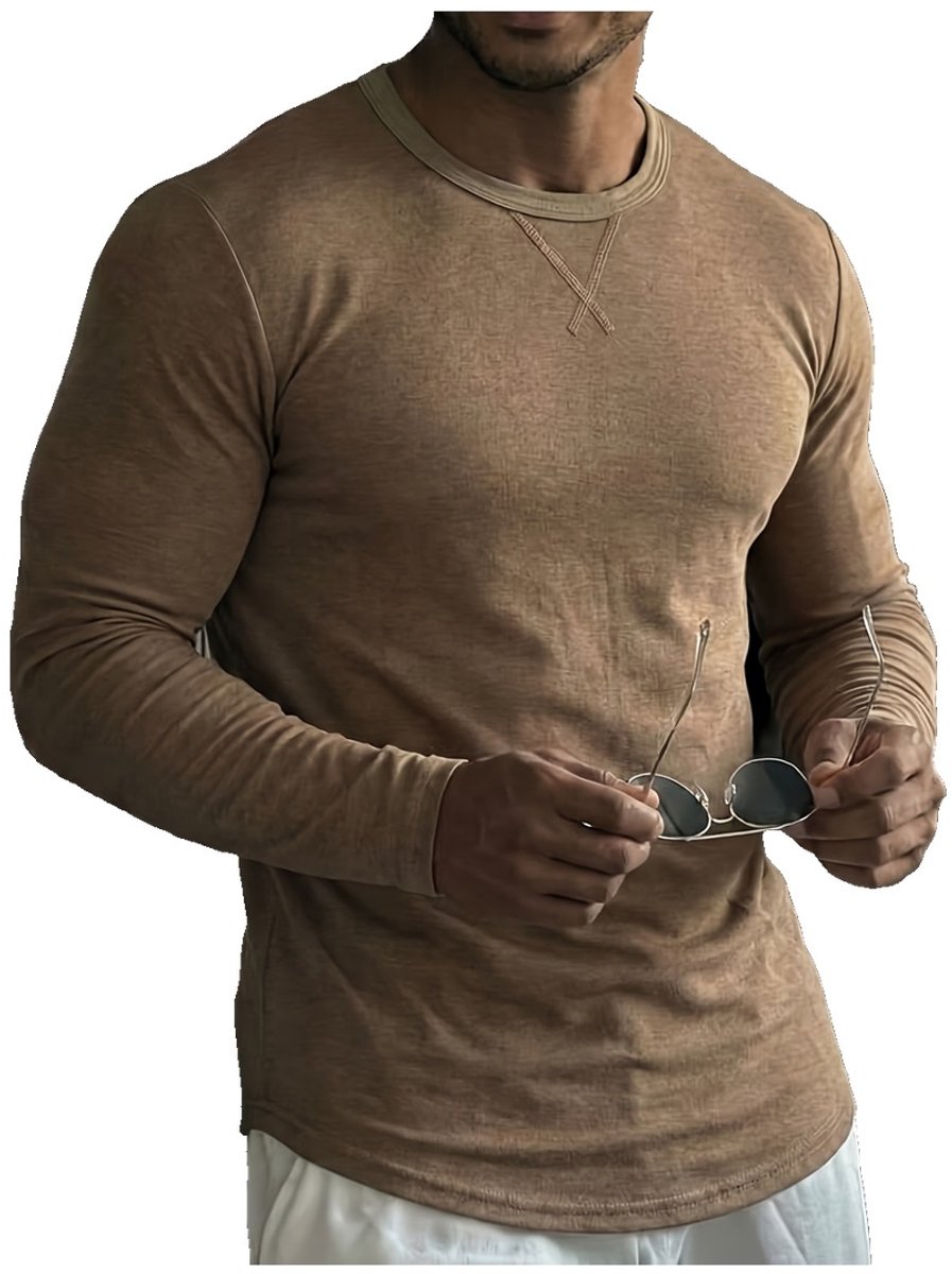 Currero Longsleeve Heren Oversized Lange Mouwen Shirt Roundneck Mannen Kleding T-Shirt Creme