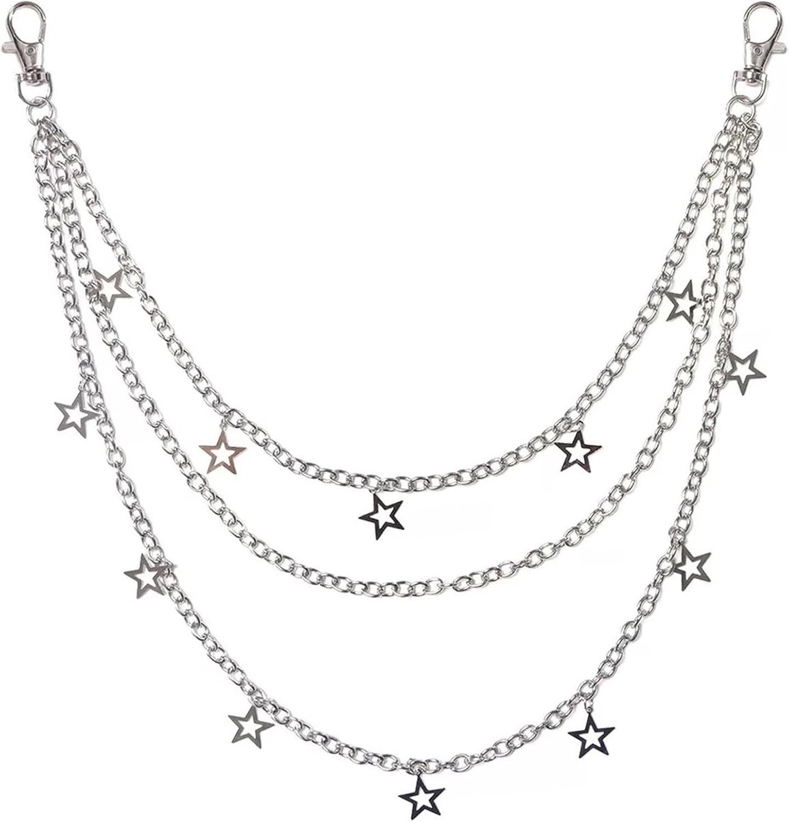 Dubbele laag metalen ketting met sterpatroon in hip hop punk stijl - modieuze accessoire voor mannen en vrouwen, uniek ontwerp voor streetwear en trendy outfits