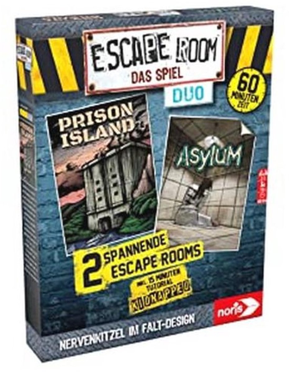 Noris 606101838 - Escape Room DUO, familie en gezelschapsspel voor volwassenen, incl. 2 gevallen en promocase met nieuw vouwmechanisme, vanaf 16 jaar