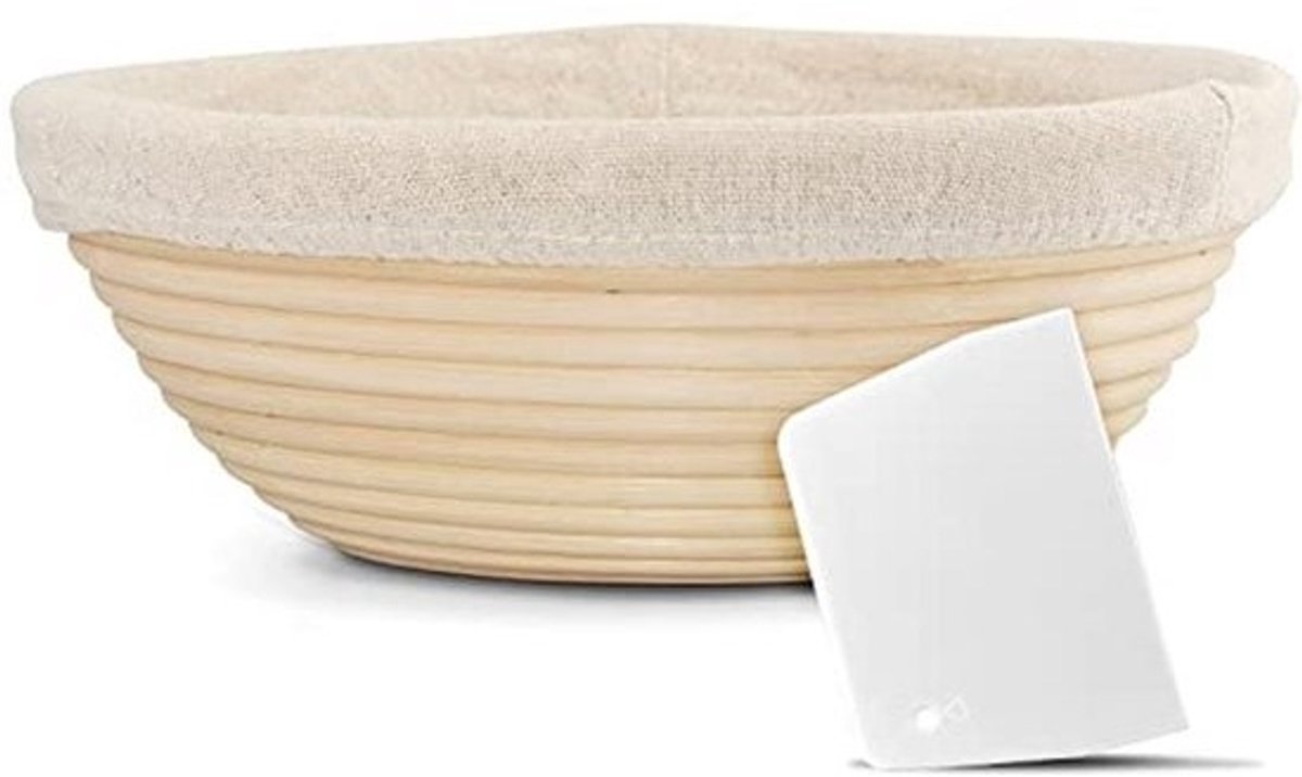 Ronde Brood Banneton Proofing Mand 25 cm - 100% Natuurlijke Rotan met Deeg Schraper & Linnen Liner Doek