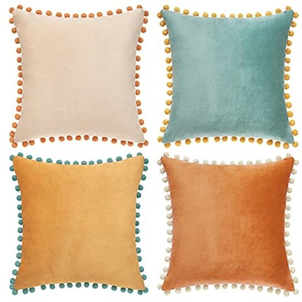 Decoratieve kussenslopen in set van 4 - Zachte fluwelen kussens met pompons voor woondecoratie