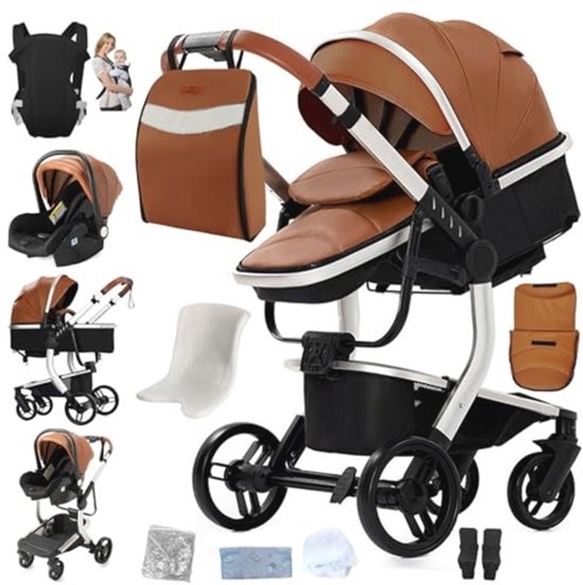 3-in-1 Combi Kinderwagen voor Pasgeborenen - Opvouwbare Reiswieg en Buggy