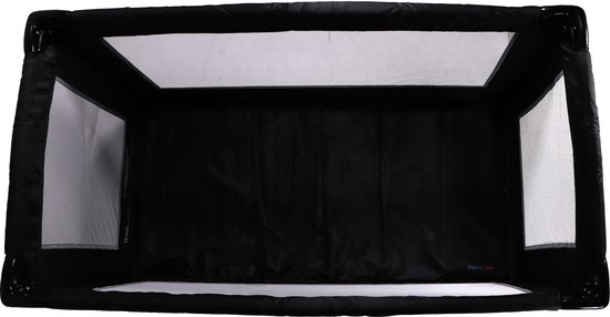 Bovenaanzicht van een zwart MamaLoes campingbed.