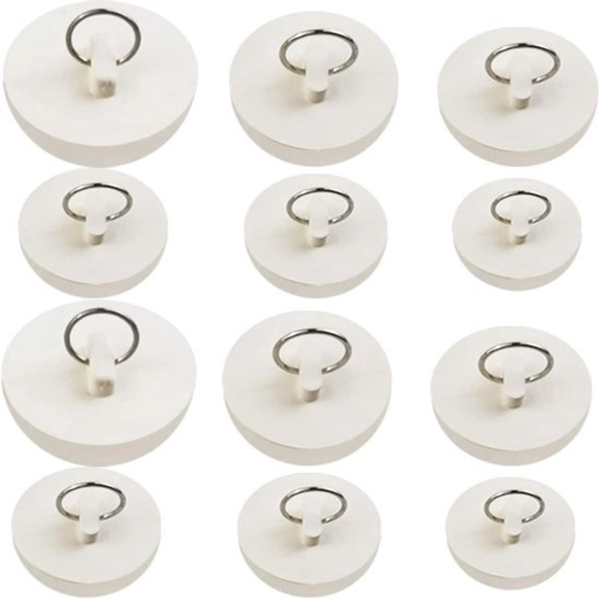 12 stuks Rubber Gootsteenstoppers - Badstopper met Trekring - Keuken- en Badkamerafvoerpluggen in 6 Maten