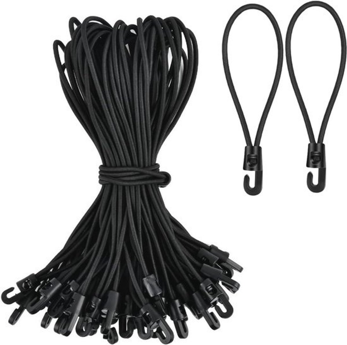 15 Stuks Elastische Touwen met Haken voor Bevestiging - Universele Rubber Spanners voor Dekzeilen, Tent, Heffende Banners, Vlaggen en Campingbagage