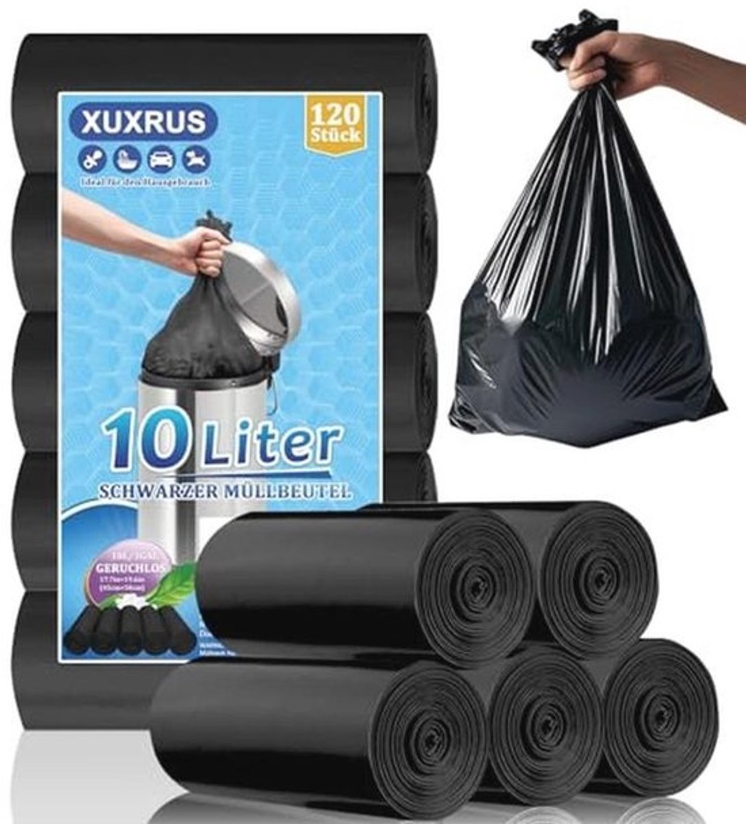 Zwarte Vuilniszakken 10 Liter - Scheurvast en Ondoorzichtig voor Badkamer - 120 Stuks