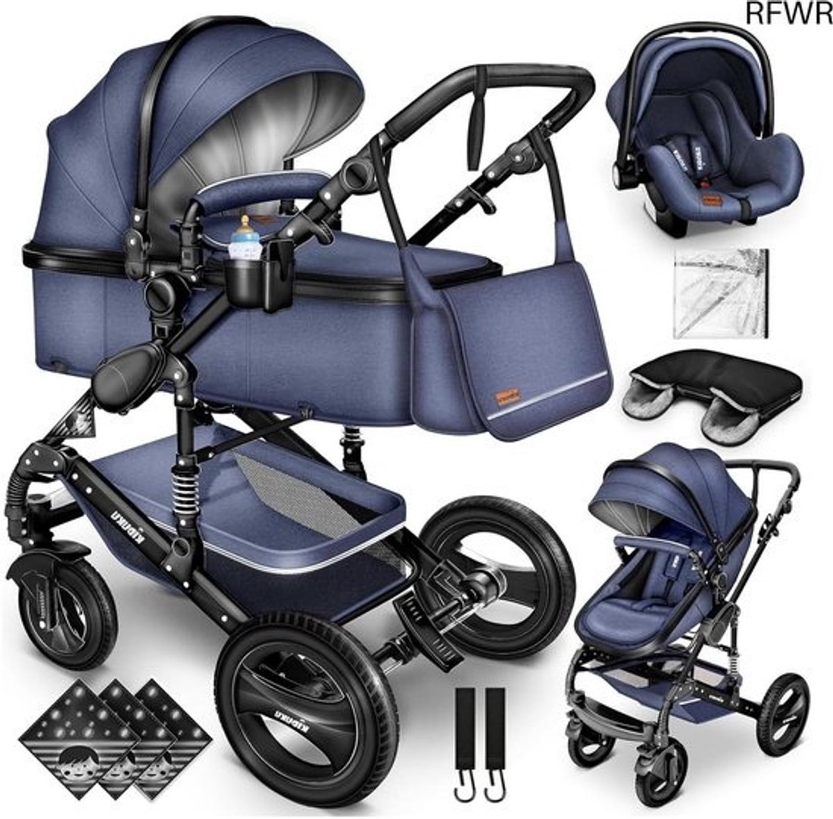 RFWR® 3 in 1 Kinderwagen Complete Set - Multifunctionele Combi Wandelwagen met Reiswieg en Buggy