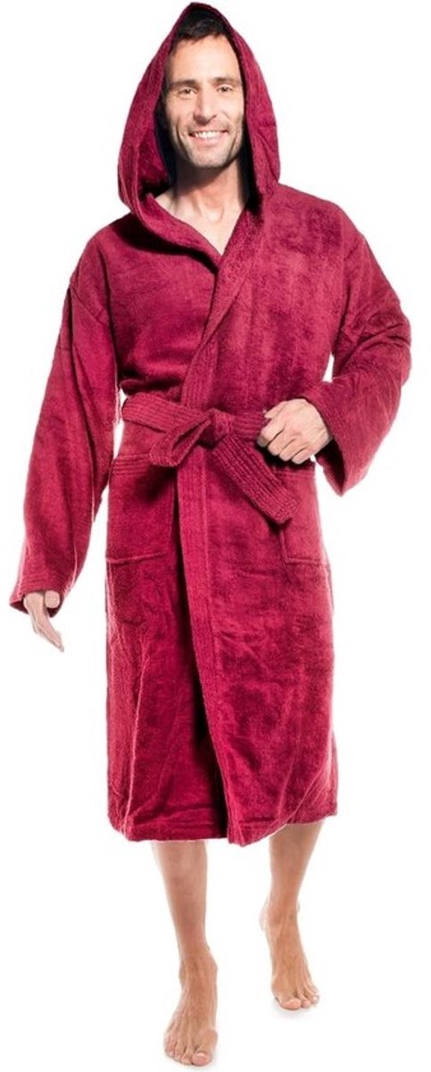 Katoenen badjas met capuchon voor dames en heren - Sauna- en ochtendjas - Effen of tweekleurig