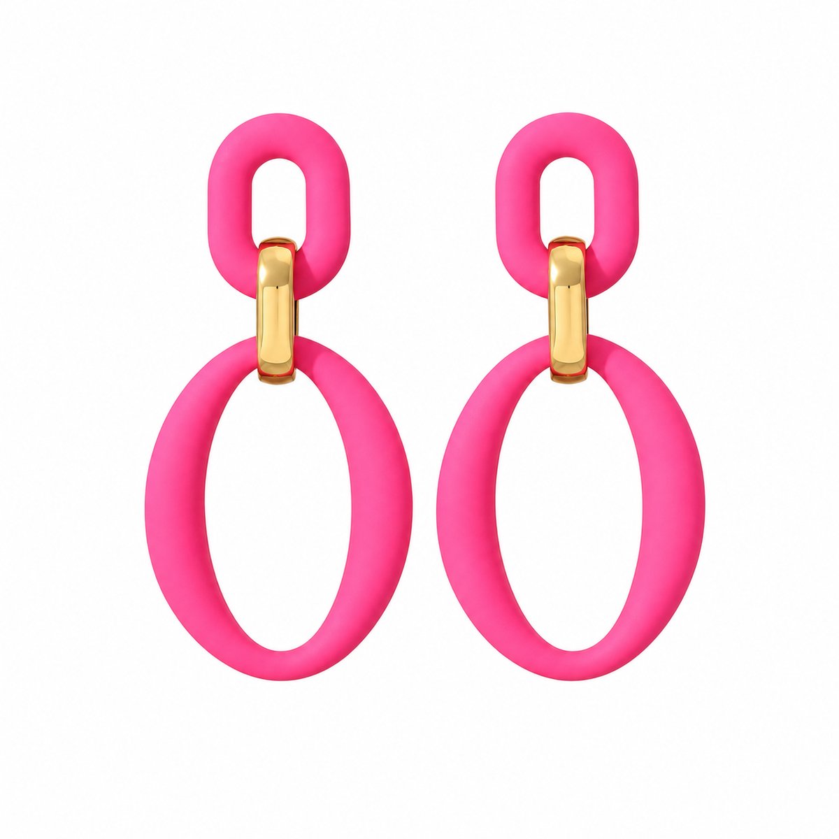 Luxamore® Statement Oorbellen Dames – Ovale Oorhangers – Hangoorbellen – Roze/Goudkleurig – Sieraden Dames