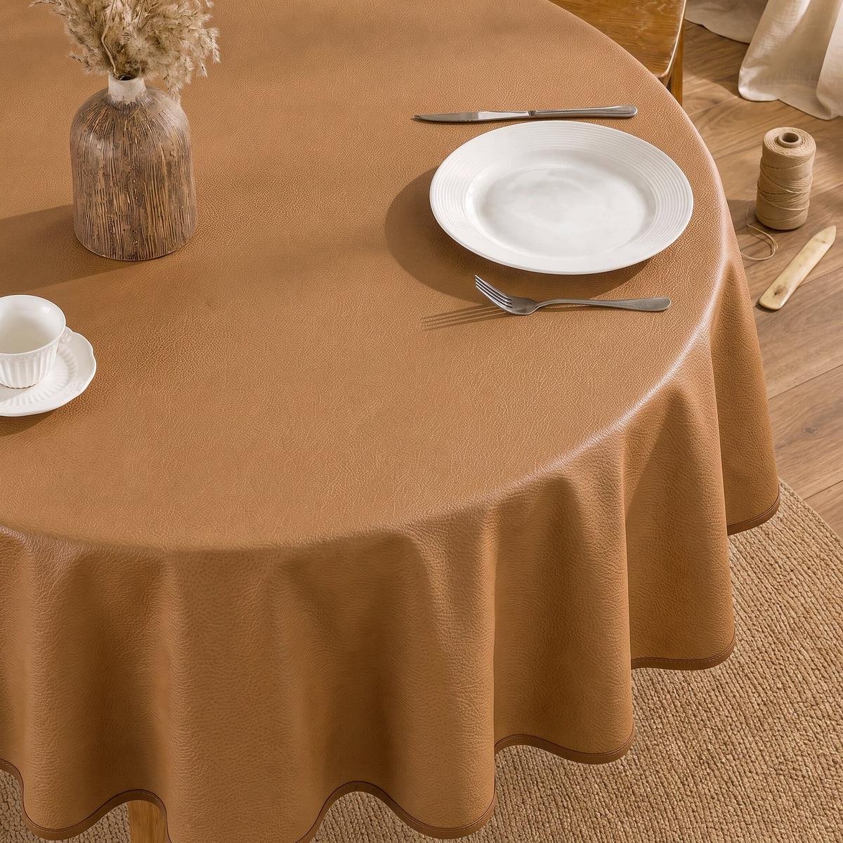 Rond Tafelzeil Cuir Brown - 160cm