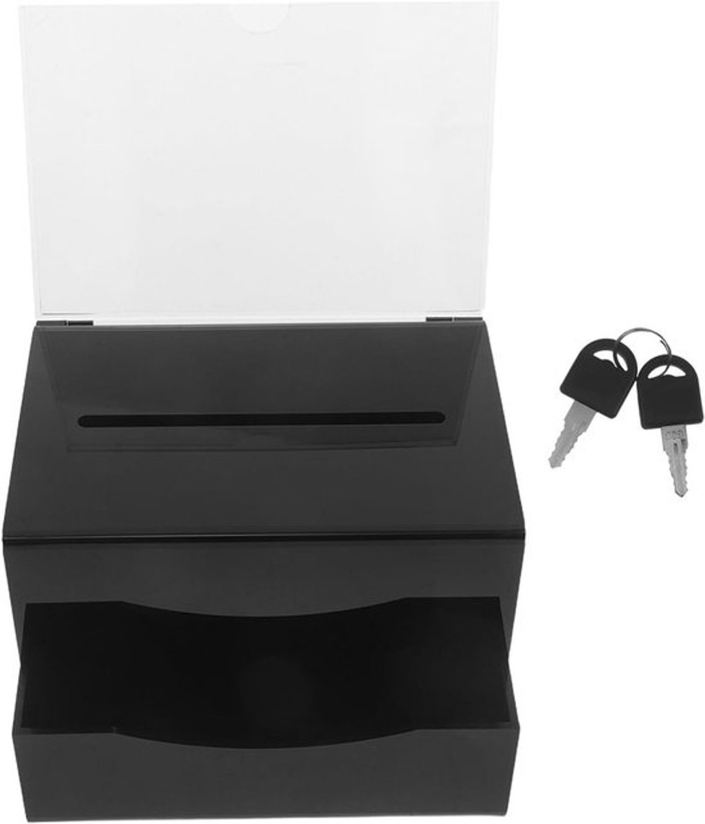 Acryl Fooienpot - Donatiebox Spaarpot - Geld Verzamelen - Inclusief Sleutelslot - 20x16x14 CM - Zwart