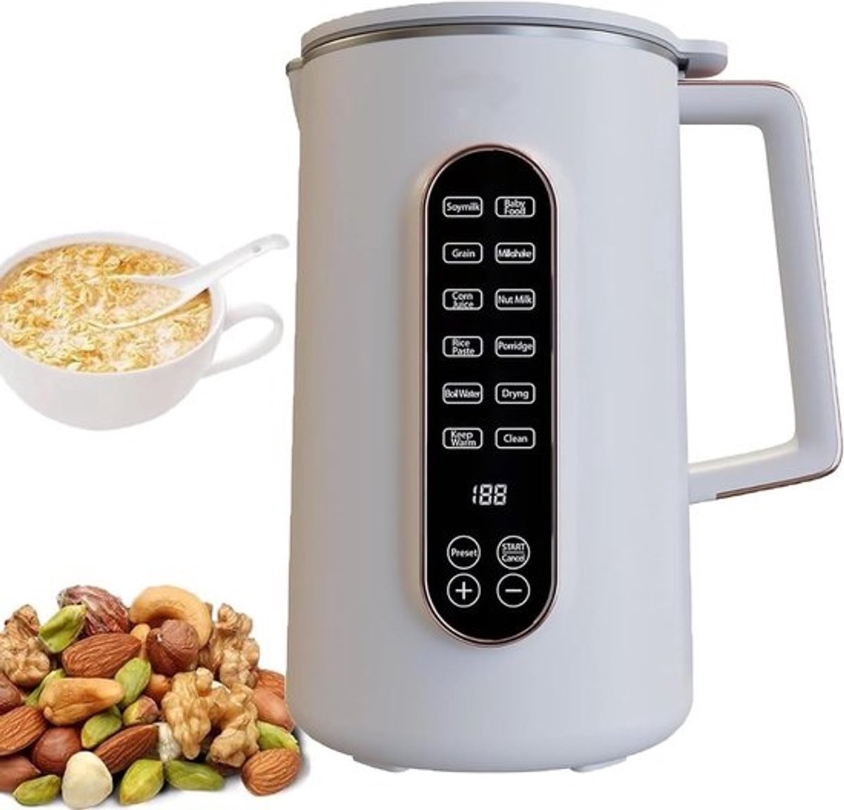 Automatische Notenmaker - Plantenmelk Machine - Verse Drankjes Maken - 8-in-1 Functionaliteit - 1000 ml Capaciteit - Zilverkleurig