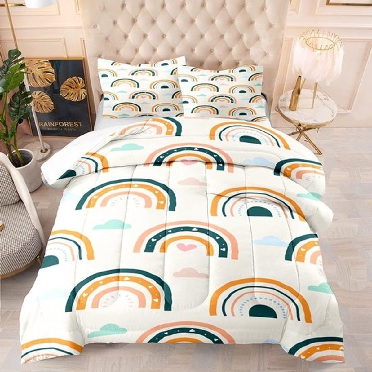 Bedrukt Dekbed - Microvezel Quilt - Slaapcomfort Vergroten - 4 Seizoenen Gebruik - 172x218cm - Boheemse Regenboog
