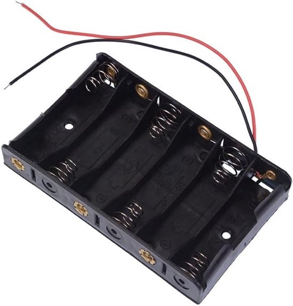 Batterij Houder - 6x AA Case - Energie Leveren - Vliegende Leads - 15cm Kabels - Zwart
