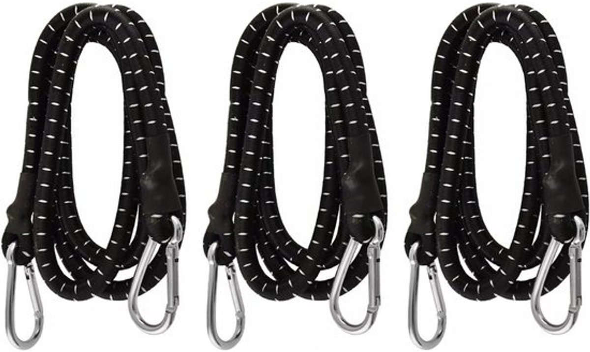 Robuust Bungee Touw - Elastisch Bevestigingstouw - Bagage Zekeren - Sterke Karabijnhaak - 61 tot 152 cm - Zwart Geel