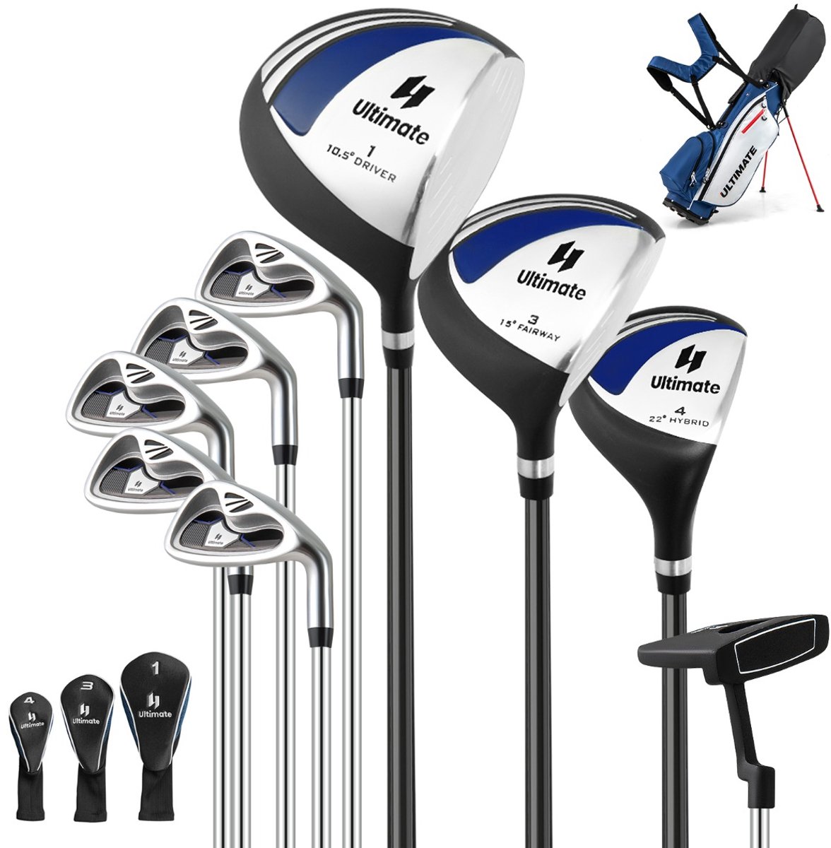 SureDeal® - Golf - 9-delige Complete Golfclubset - Heren Golfset Perfect - Regenhoes - Naturel