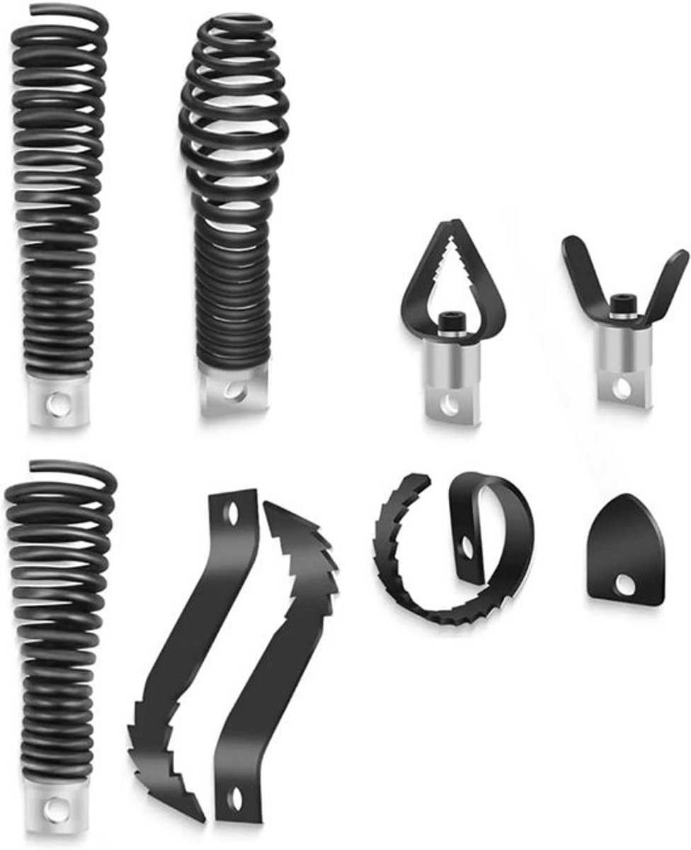 Afvoer Ontstopper - Riool Reiniger - Verstoppingen Verwijderen - Roestbestendig Staal - 8 Stuks Set - Zwart