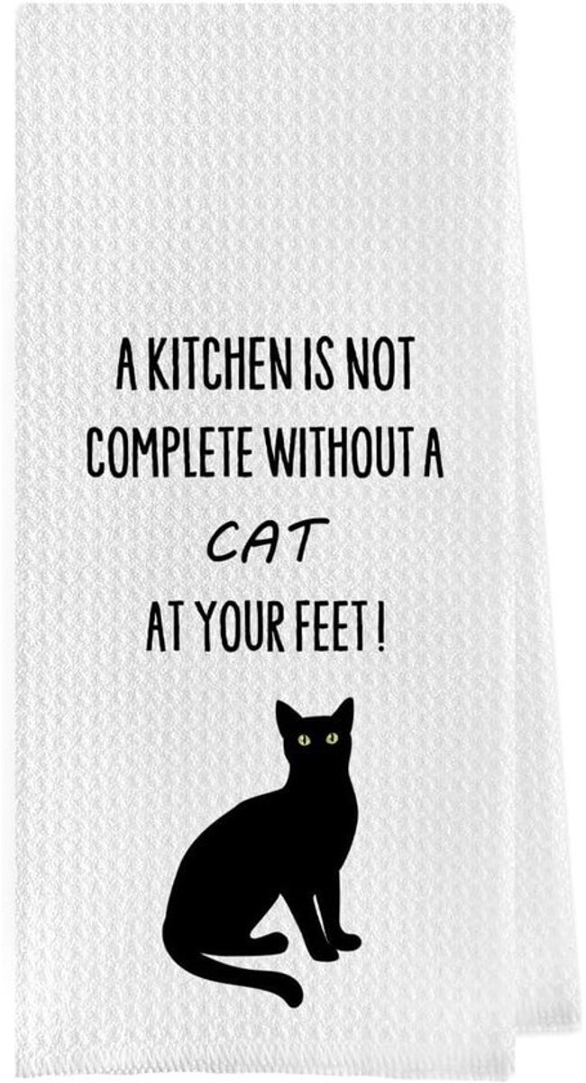 Grappige Wafelgeweven Keukendoeken Set - Decoratieve Zwarte Kat Vaatdoeken XL