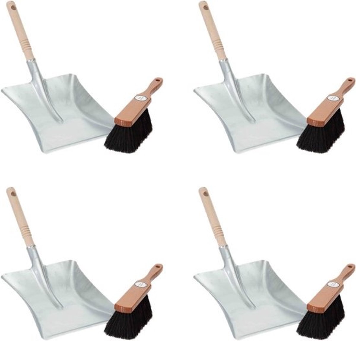 Set van 4 Veegsets met Handveger, Stoffer en Stofpan met Paardenhaarborstels