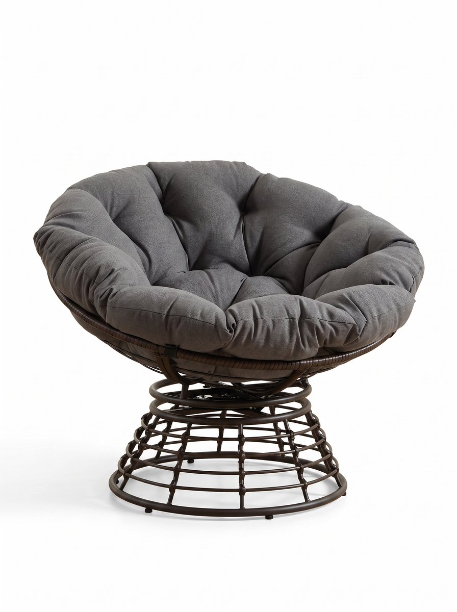 Papasan stoel met kussen - 360 graden rotan draaistoel - Ergonomisch ontwerp - Stille rotatie - Maximaal 130 kg - Binnen en buiten - 92x67cm -Bruin en grijs