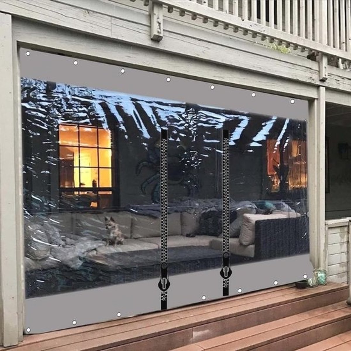 Waterdicht Outdoor Gordijn met Rits en Vinyl Zeildoek voor Veranda's