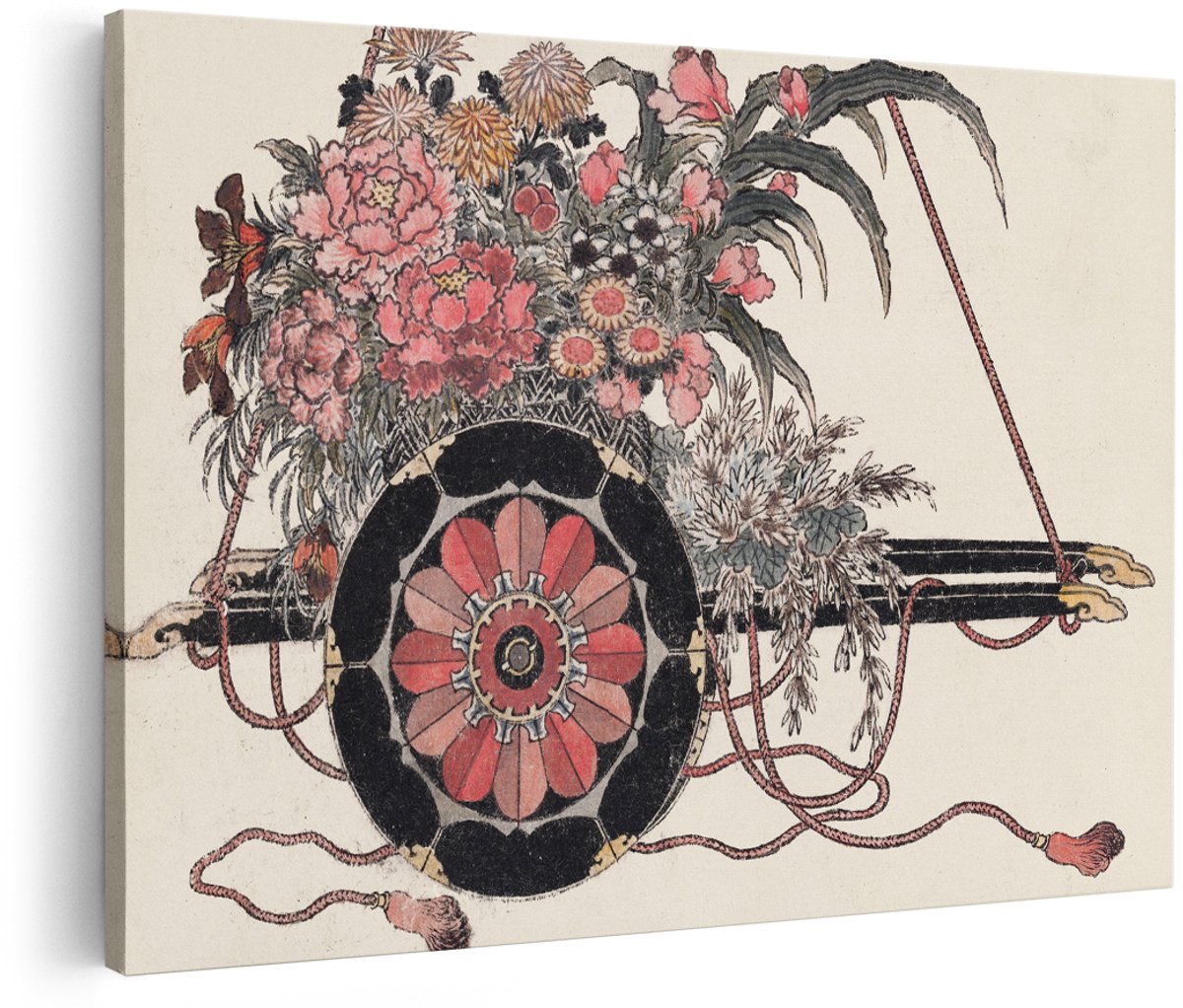 Artaza Canvas Schilderij Bloemenkar - 150x100 cm - Groot - Wanddecoratie Japans - Muurdecoratie Vintage Bloemen - Decoratie Woonkamer Roze