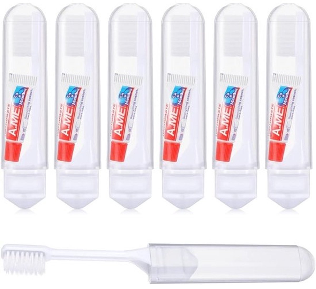 6 Stuks Reis-Tandenborstel met Tandpasta - Inklapbare en Draagbare Tandenborstel voor Onderweg, Camping en Reizen