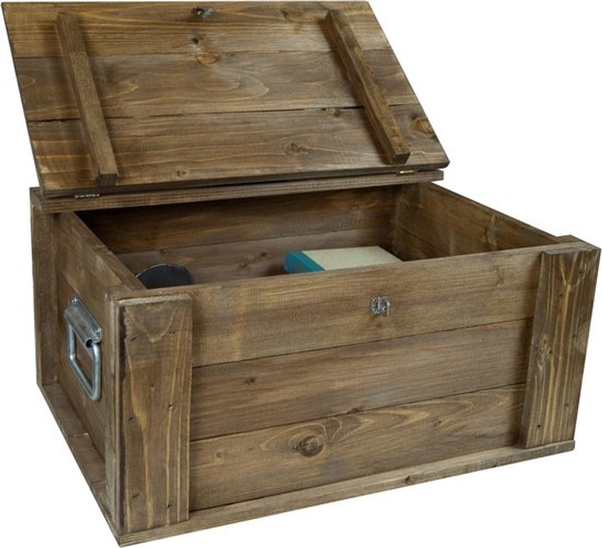 Houten Kist - Opbergkist Deksel - Decoratie Opbergen - Massief Gevlamd Hout - 50 x 36 x 26 cm - Bruin