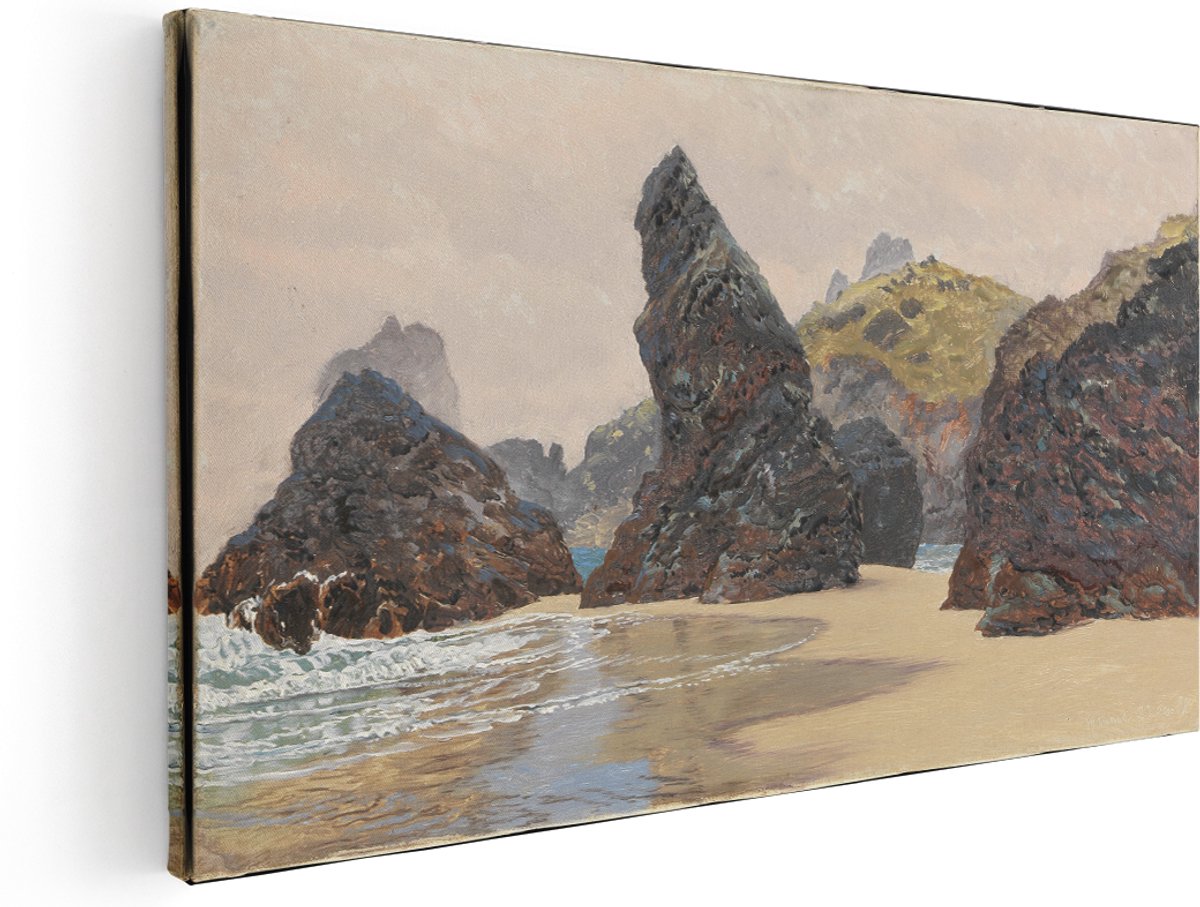 Artaza Canvas Schilderij Zeegezicht - 140x70 cm - Groot - Wanddecoratie Strand - Muurdecoratie Golven Kust - Schilderijen Op Canvas Natuur