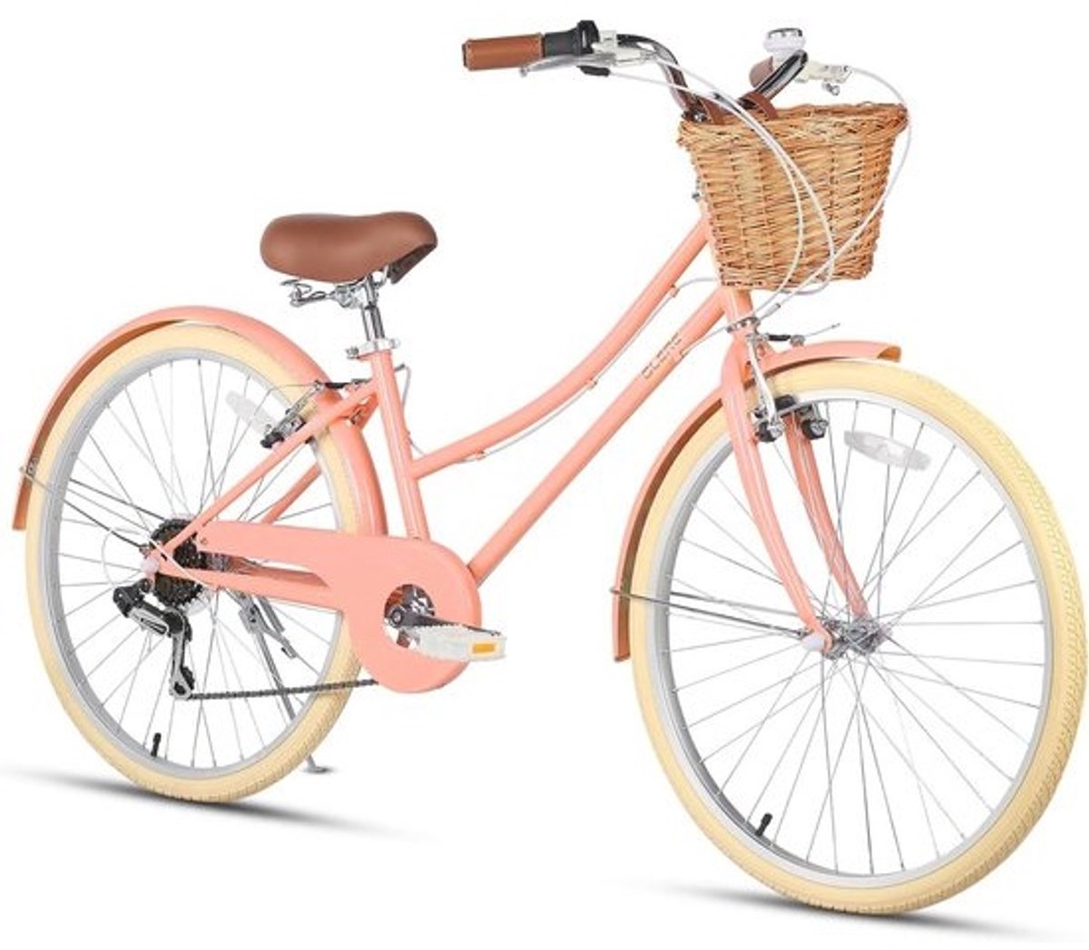 Cruiser City fiets met 6 versnellingen en rieten mand, lichtgewicht, voor jongeren vanaf 6 jaar, meerdere kleuren