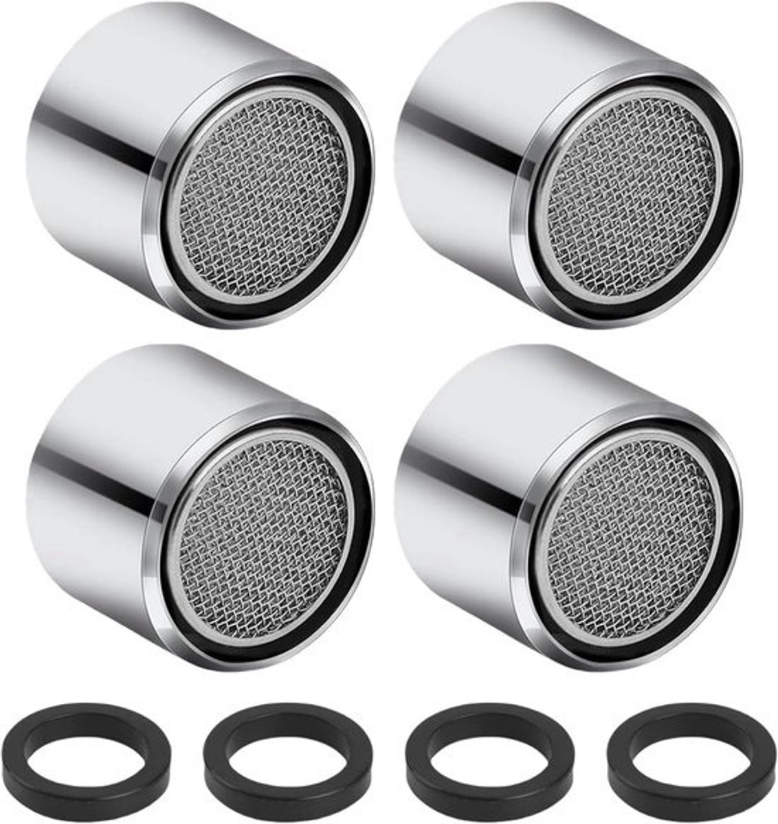 4 Stukken M22 Jet Regulator - Faucet Perlators - Keuken Spoelbak Aerator - Kraan Filter met Chroom Messing Behuizing - Binnen Draad - Waterbesparend voor Badkamer en Keuken
