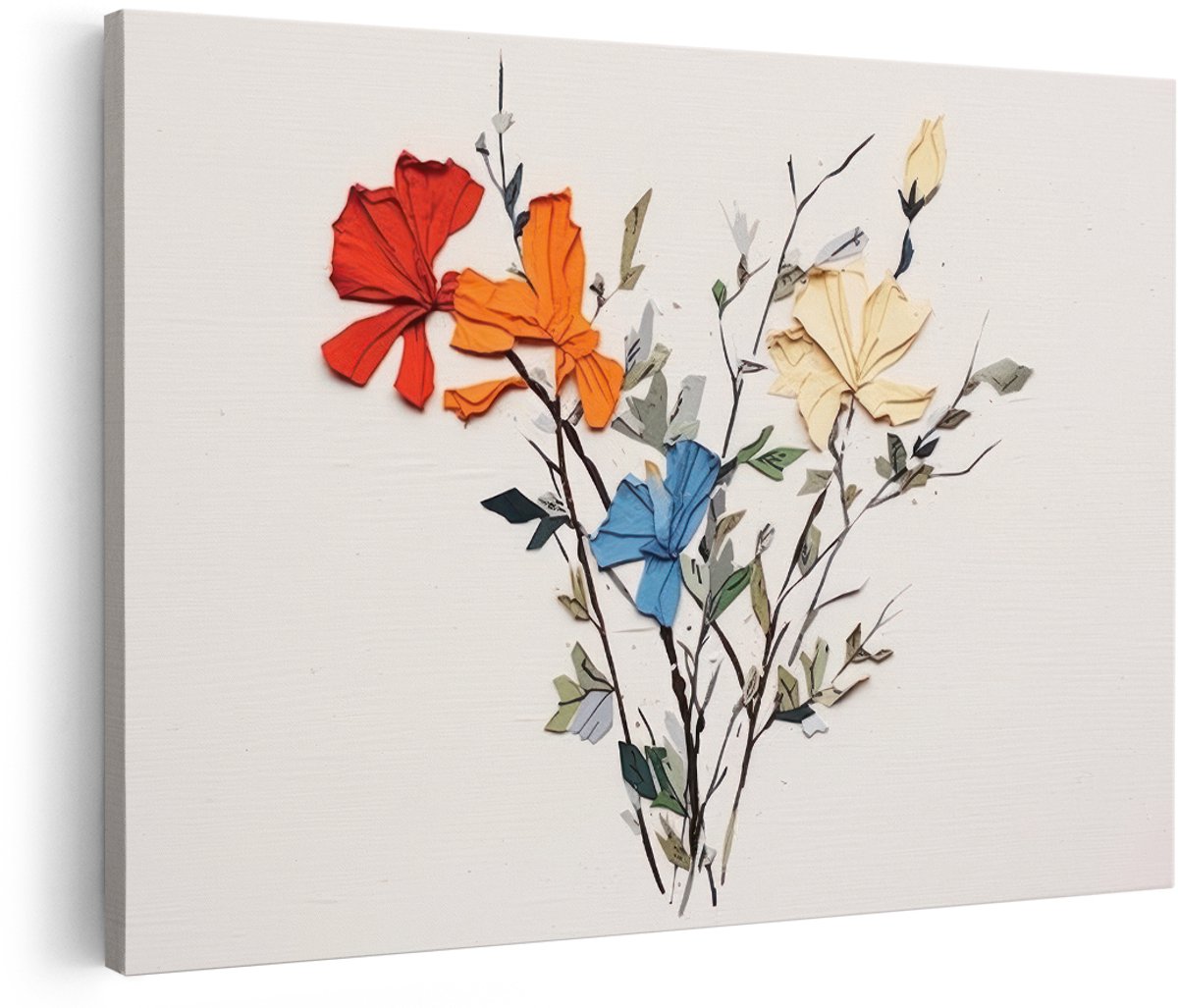 Artaza Canvas Schilderij Bloemen - 180x120 cm - Groot - Wanddecoratie Kleurrijk - Muurdecoratie Papieren Bloemen - Decoratie Woonkamer